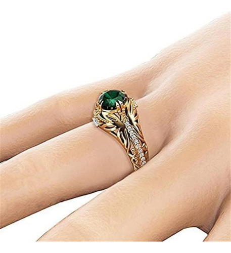 Anillo De Circonio Verde Simulado Verde Chapado En Oro