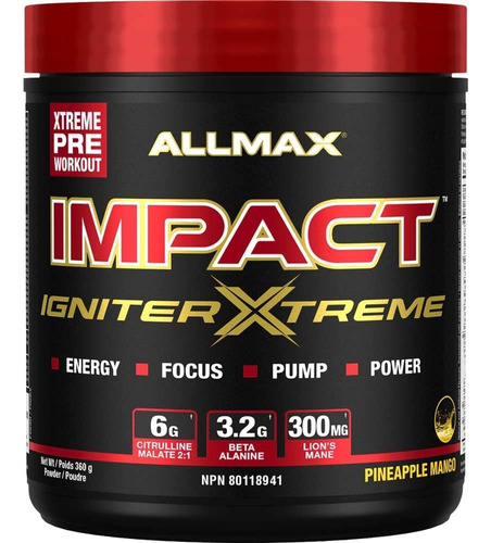 Allmax Nutrition Impact Igniter Extreme 40 Servicios Sabor Mango Píña