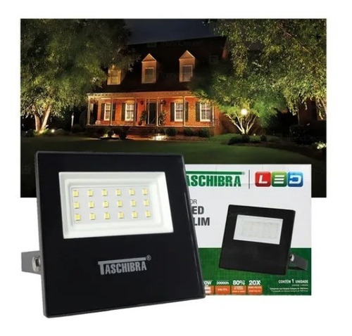 Refletor Taschibra Led Tr Slim 20w 6500k Preto Autovolt Cor da luz Branco-frio 110V/220V