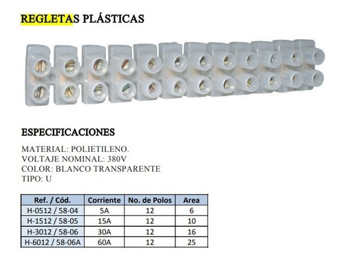 Regletas Plásticas 15a  12 Polos