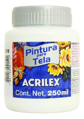 Tinta de tecido Acrilex Matte Finish 250 ml, várias cores, cor branca