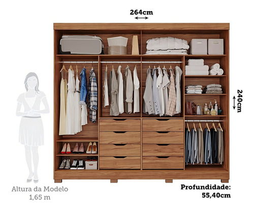 Guarda-roupa Casal 2 Portas De Correr 8 Gavetas Com Pés Wt
