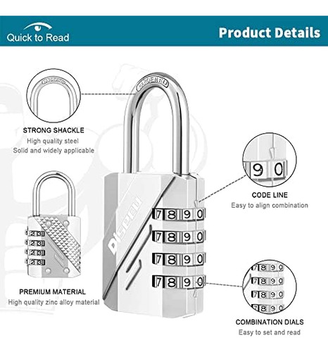 Disecu 4 Candado De Combinación Para Exteriores Impermeable