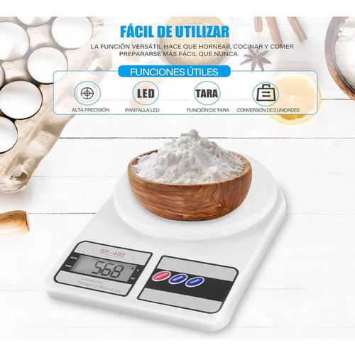 Báscula De Cocina Digital De 1 G A 10 Kg, Color Blanco