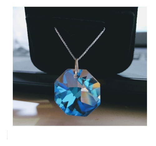 Imagem 3 de 7 de Colar Castanha Cristal Swarovski Blue Boreal 2,0cm Prata 925