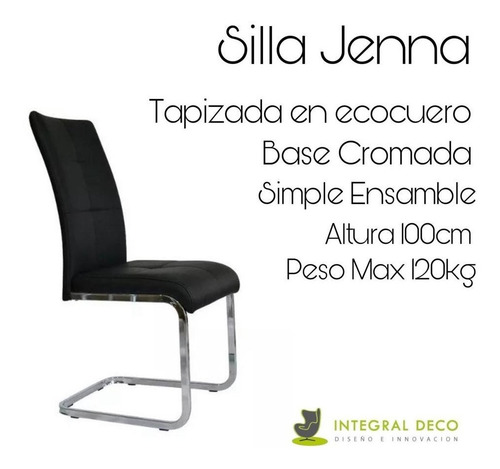 Imagen 3 de 7 de Silla Jenna Cuero Sintético Y Cromo Importada Pack X 4 Unid