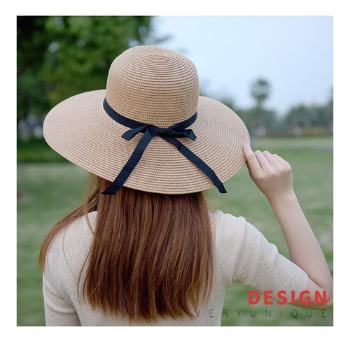 Sombrero De Paja De Playa De Verano Para Mujer, Sombrilla