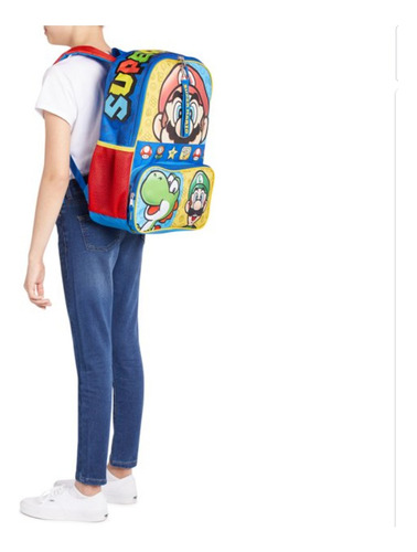 Mochila Escolar Super Mario Bros P/ Niños De 43cm C/ Porta Laptop *sk Color Azul