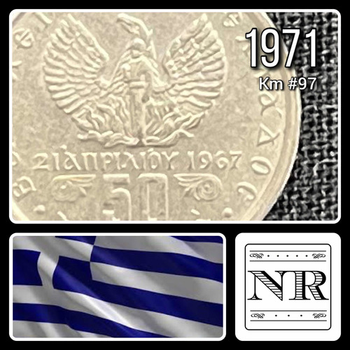 Grecia - 50 Lepta - Año 1971 - Km #97 - Constantino Ii