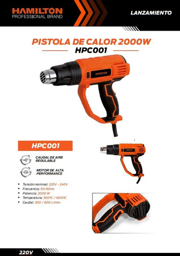 Imagen 2 de 7 de Pistola De Calor 2000w Hamilton Hpc001