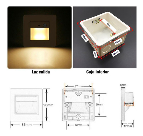 Lampara Led Escalera Pared Cortesía Empotrable Foco 1.5w Color negro +luz Cálida