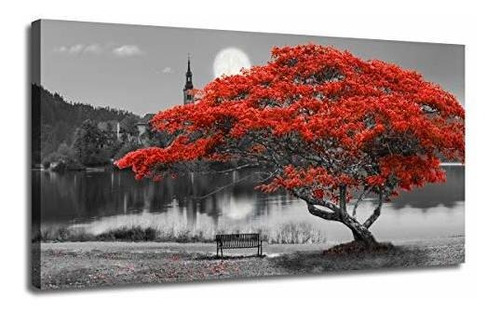 Árbol Arjun Paisaje Muro Arte Canvas Árbol Lago Luna S7kdl