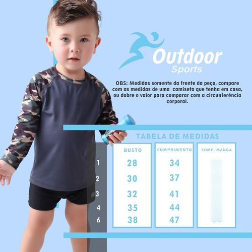 Imagem 5 de 6 de Camiseta Blusa Térmica Infantil Proteção Uv50+ Tam 1 Ao 6