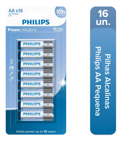 Pilha Alcalina Philips Aa 1.5v Com 16 Unidades Lr06