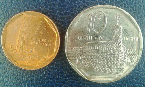 Dos Monedas De Uno Y Diez Centavos De Cuba