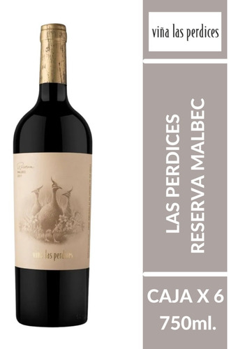 Imagen 3 de 10 de Vino Las Perdices Reserva Malbec Caja X 6 X 750ml.