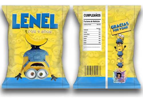 Bolsitas Chip Bag Minions X 20 Personalizadas Fiesta