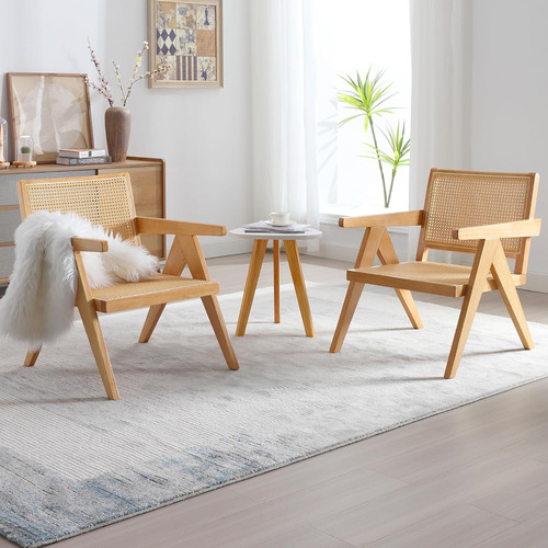 Juego De 2 Sillas Decorativas De Ratán, Cómodas Silla...