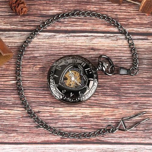 Reloj De Bolsillo Mecanico Corazon Negro