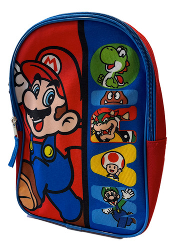 Mini Mochila Mario Infantil De Viaje Para Niños Escolar Color Azul Diseño de la tela Liso