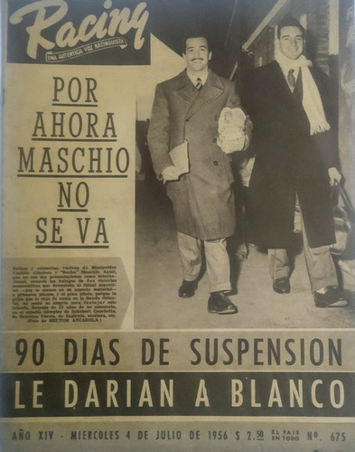 Revista Racing 675 Maschio Y Cachito Gimenez, Gianella  1956