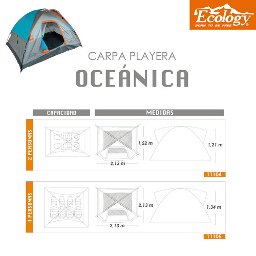Carpa Playera 4 Personas Impermeable Con Mosquitero Ecology