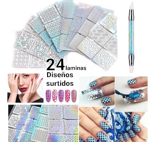 Plantillas Auto Adhesivas Para Uñas, Stenciles, Manicure