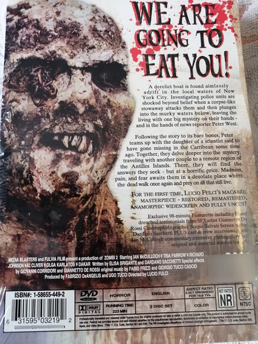 Dvd Película Zombie 2 Dvd Lucio Fulci . Dvds Region 1 (Usado)