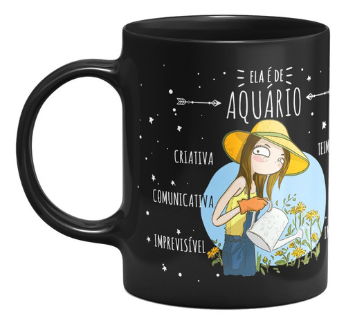 Caneca Signos Preta - Ela É De Aquário