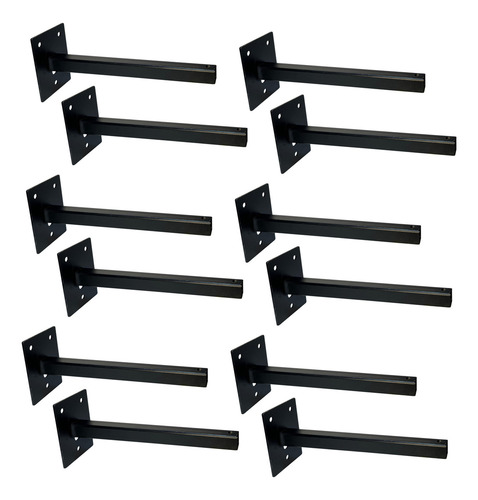 Kit 12 Suporte Braço Para Refletor Led Inclinado 20cm Parede Cor Preto