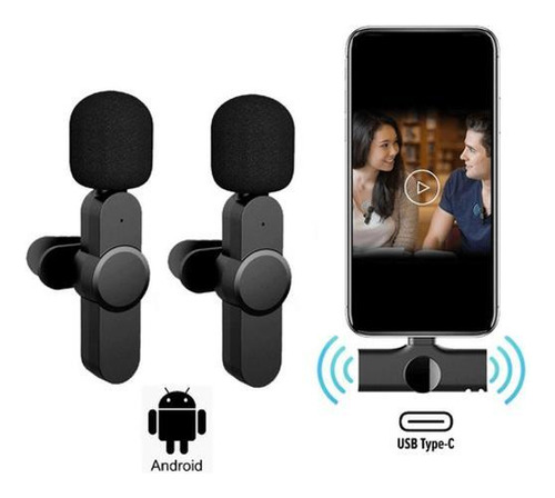 Sistema Microfone Lapela Duplo 360 Smartphone Android Usb-c