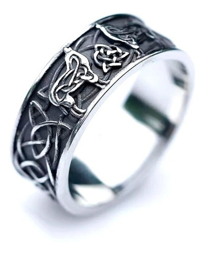 Anillo Lobo Vikingo Celta Nórdico Amuleto Acero Inoxidable