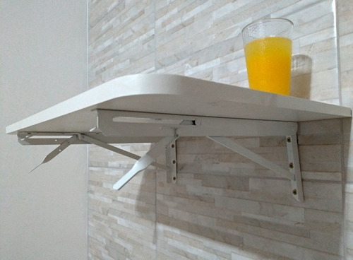 Imagem 6 de 10 de Mesa De Parede Dobrável 60x41 Suporte Branco Prateleiras