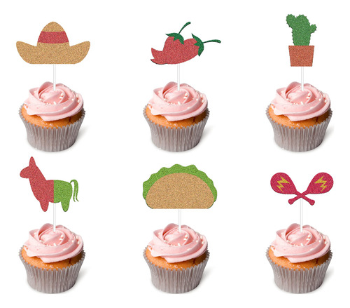 24 Piezas De Decoracion Mexicana Para Cupcakes Para Ninos Y 