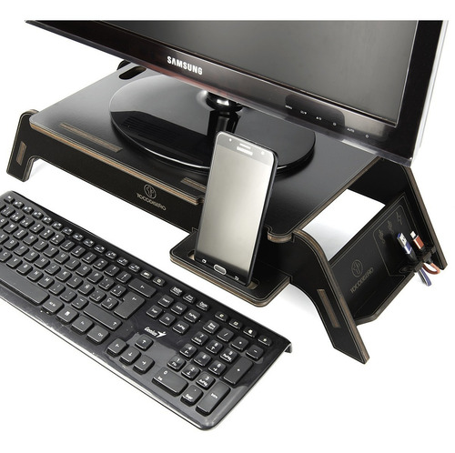 Imagen 2 de 9 de Soporte Base Eleva Monitor Pc-notebook Con Porta Celular