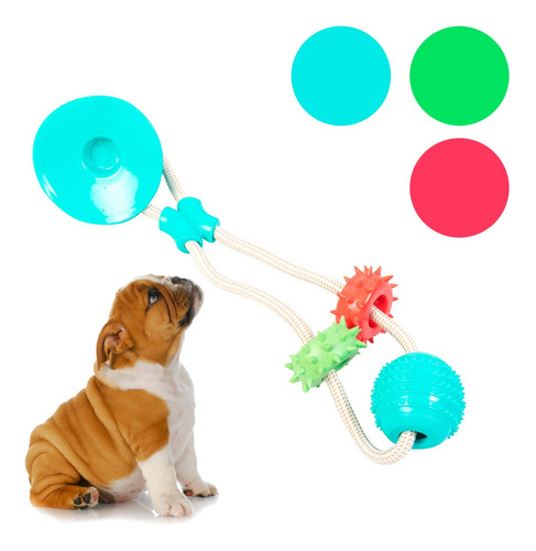 Jueguete Soga Con Ventosa Pelota Y Aros Perros 5 Cm Color Azul