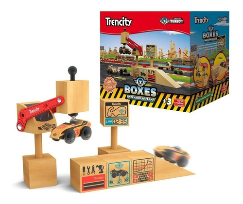 Imagen 2 de 9 de Trencity Kit Boxes Colección Turbo Con Vehiculo Madera 10pcs