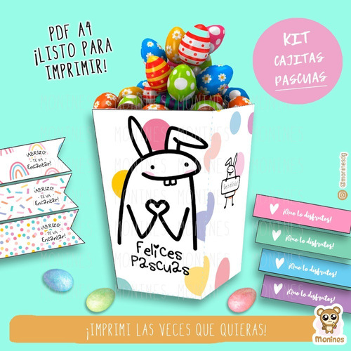 Kit Imprimible Cajitas Pascua Flork  / Conejo Flork Dulceros