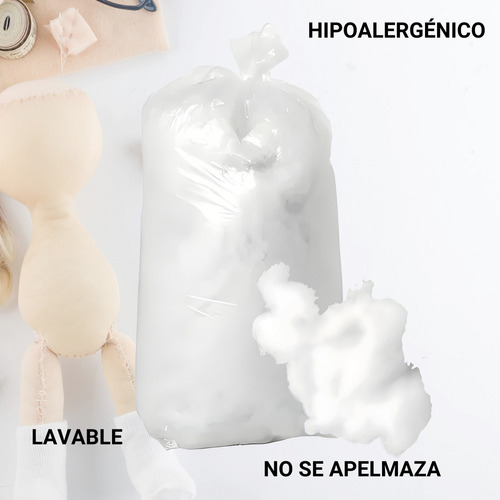 Vellón Siliconado Premium 100% Puro Importado Fibra Poliéster Eslon Korea Relleno Almohadones Peluches Muñecos Cojines Acolchados Artesanías 10 Kg Blanco Máxima Suavidad Calidad Hipoalergenico