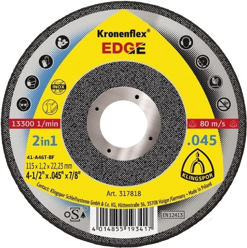 Disco Corte Inox Kronenflex Edge 4.1/2x1,2mm Klingspor 25pçs