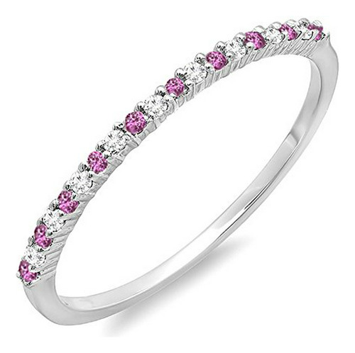 Anillo Stackable De Oro Blanco Con Zafiro Rosa Y Diamantes B