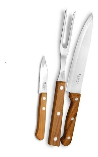Imagem 2 de 4 de Kit Churrasco 3 Peças Aço Inox Churrasqueiro Kehome