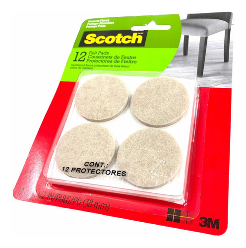 Kit 12x Protectores Fieltro 38mm Scotch Para Pisos De Madera