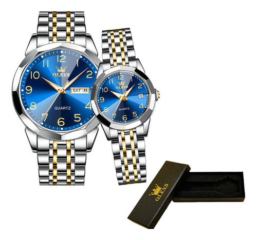 Reloj Olevs Con Calendario Luminoso De 2 Piezas Color Del Fondo Silver Golden Blue