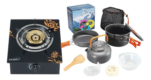 Set Ollas Camping Outdoor + Cocinilla Gas A Portable