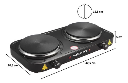 Anafe Eléctrico Doble Hornalla Winco W-41 2000w Circuit