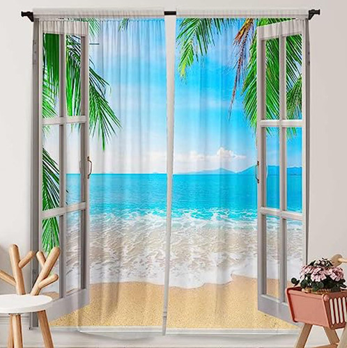 Yilinata Cortinas De Verano Para Ventana De Playa, Palmeras