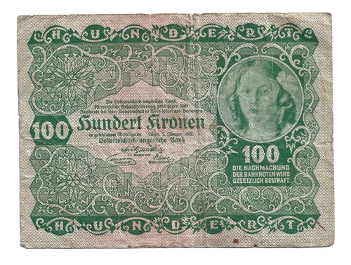 Liquido Billete De Austria 100 Coronas 1922