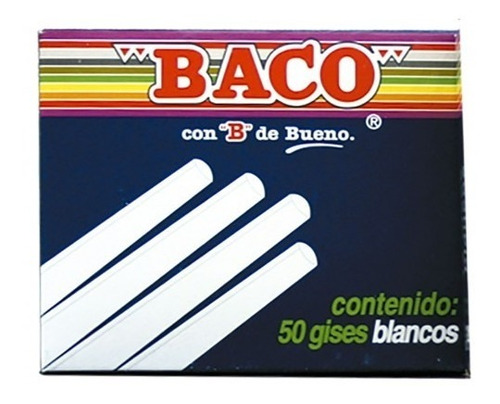 5 Cajas Con 50 Piezas De Gis Blanco Baco C/u