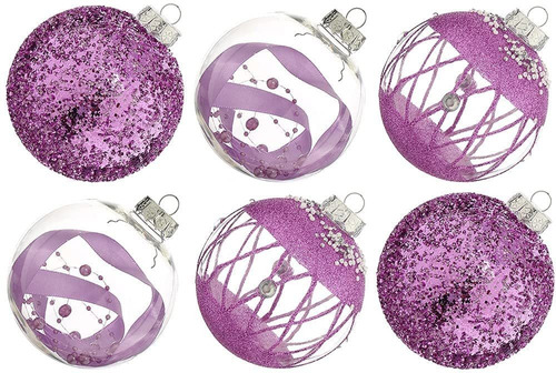 6 Bolas De Navidad Ps Xmasexp - 3 Diseños Violeta 10cm